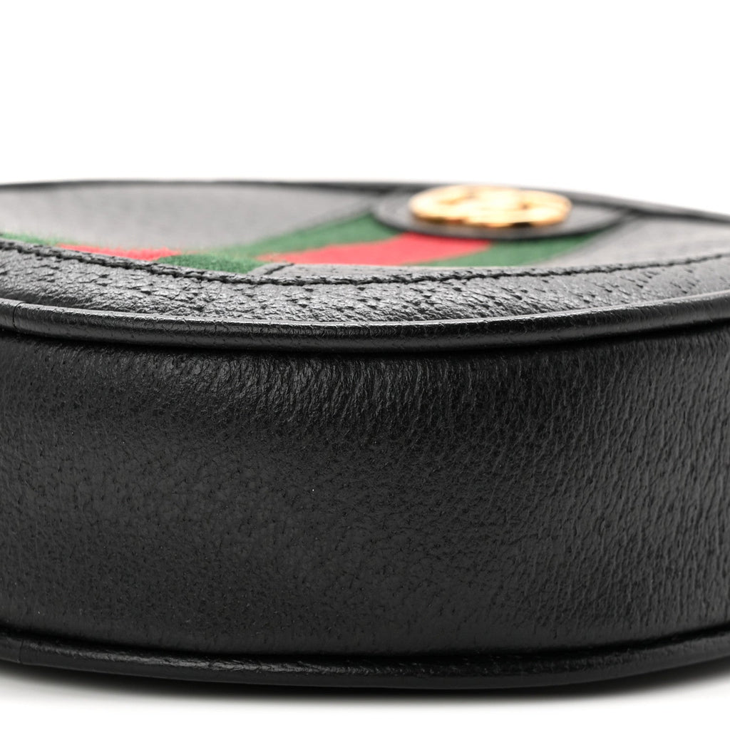 Gucci Textured Calfskin Web Ophidia Round Wrist Wallet Black