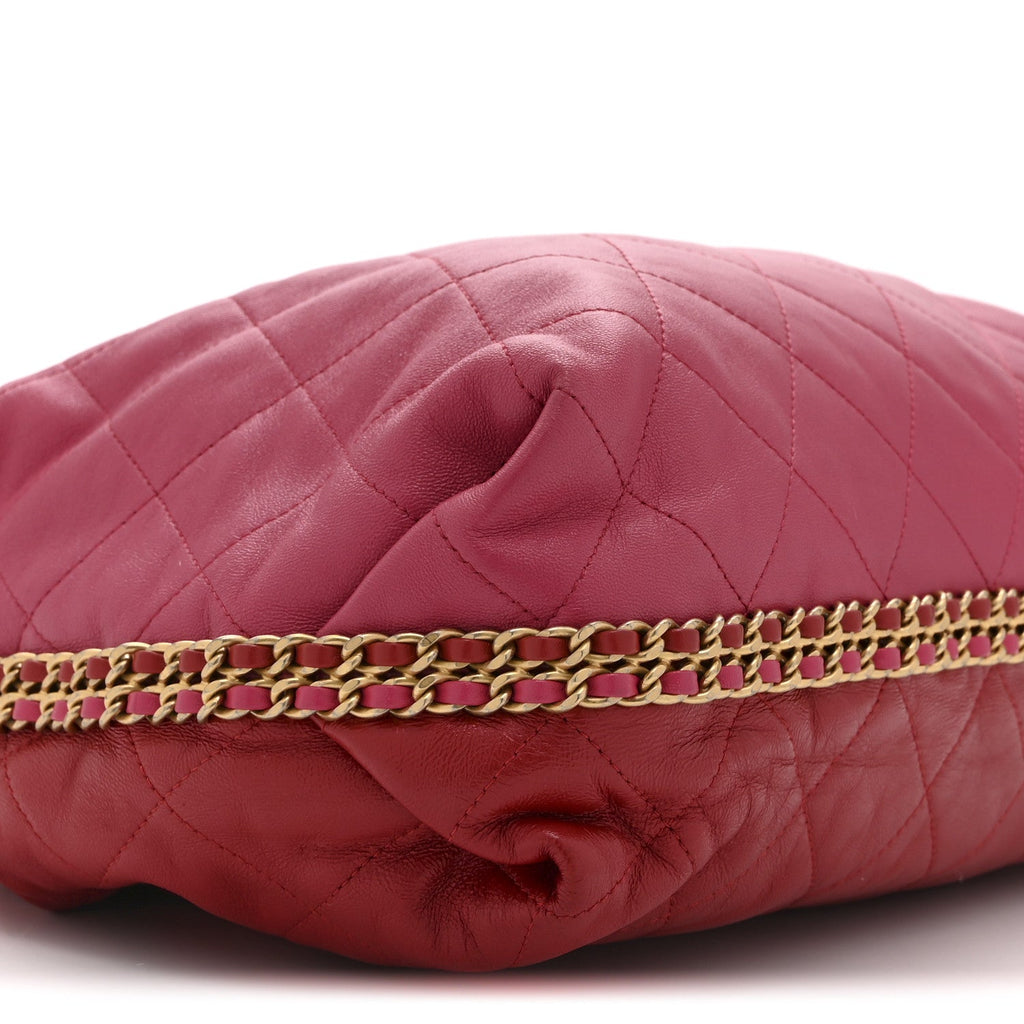 Chanel Calfskin Quilted Coco Shelter Bowling Bag Dark Pink Red