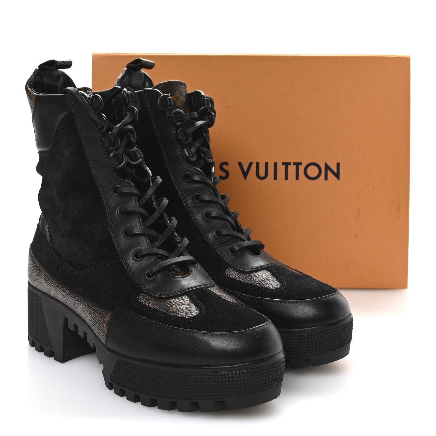 Louis Vuitton Suede Calfskin Monogram Laureate Platform Desert Boots 40.5 Black