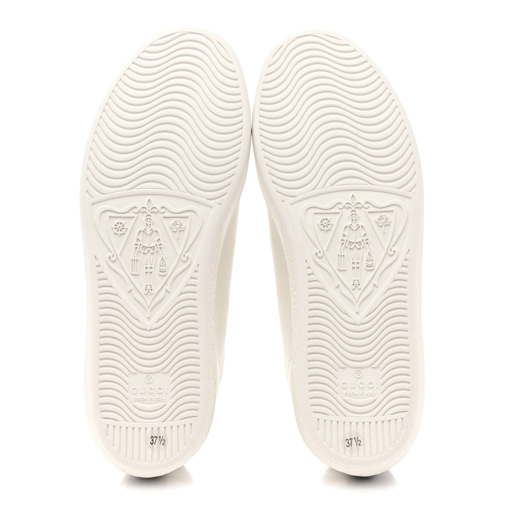Gucci Calfskin Interlocking G Perforated Womens Ace Sneakers 37.5 White Grey Sky