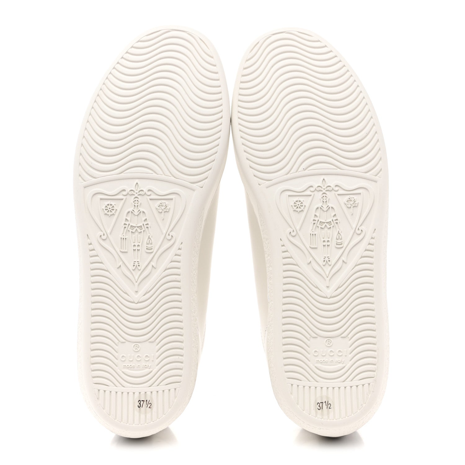 Gucci Calfskin Interlocking G Perforated Womens Ace Sneakers 37.5 White Grey Sky