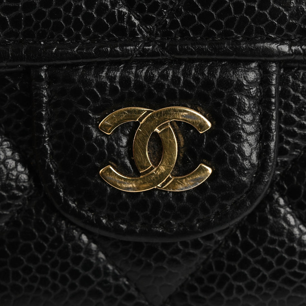 Caviar Quilted Large Gusset Flap Wallet Black