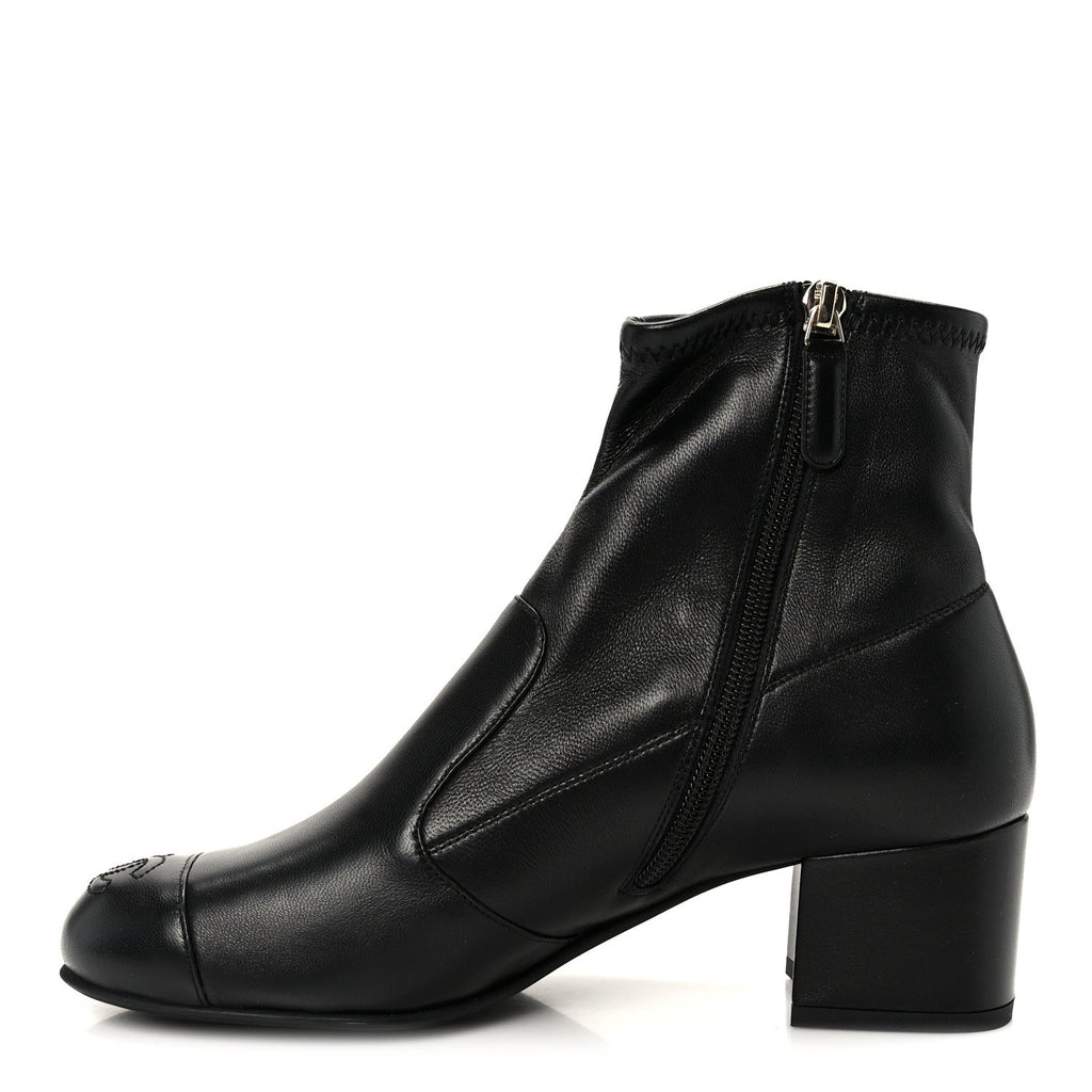 Chanel Stretch Lambskin Cap Toe CC Uniform Short Boots 38 Black