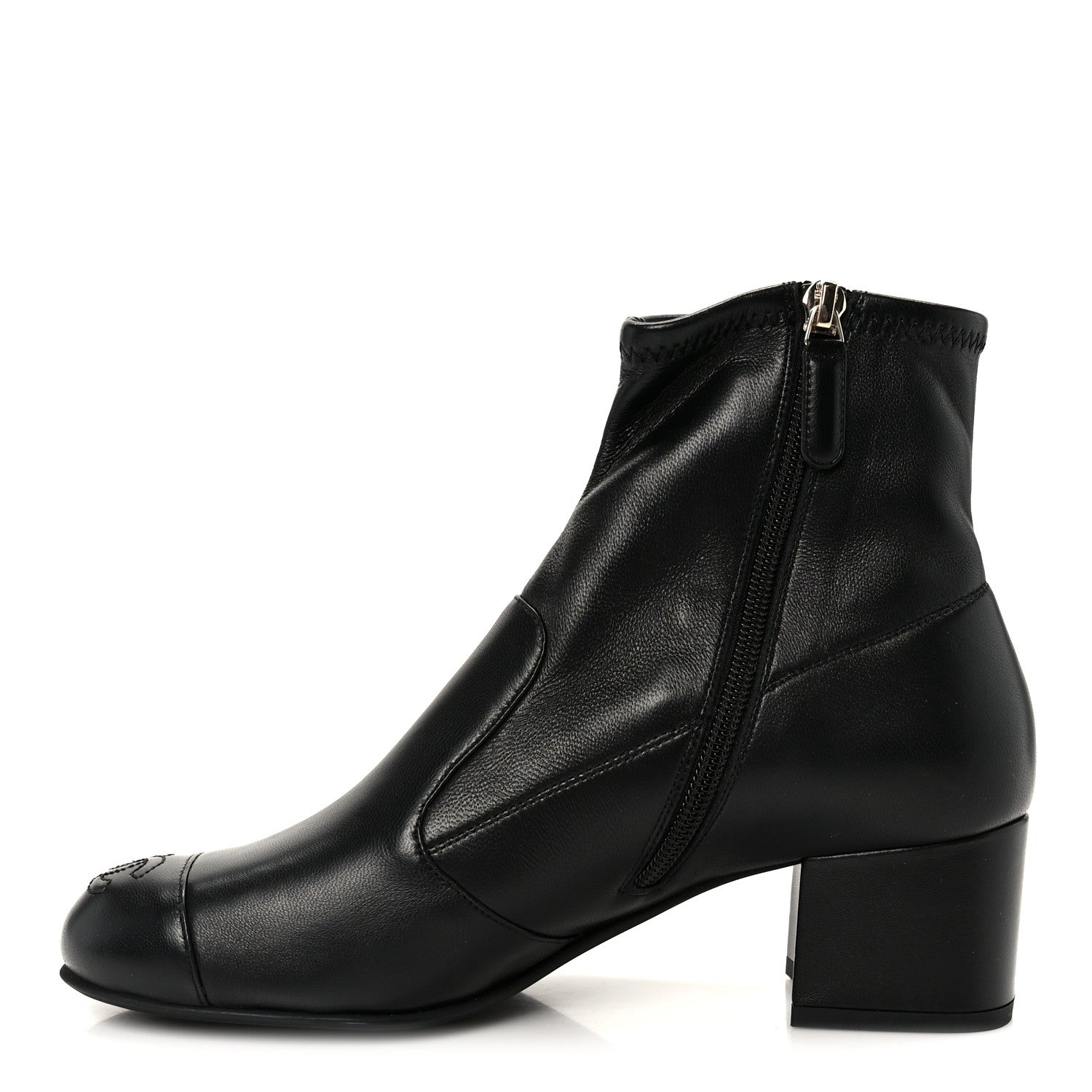 Chanel Stretch Lambskin Cap Toe CC Uniform Short Boots 38 Black