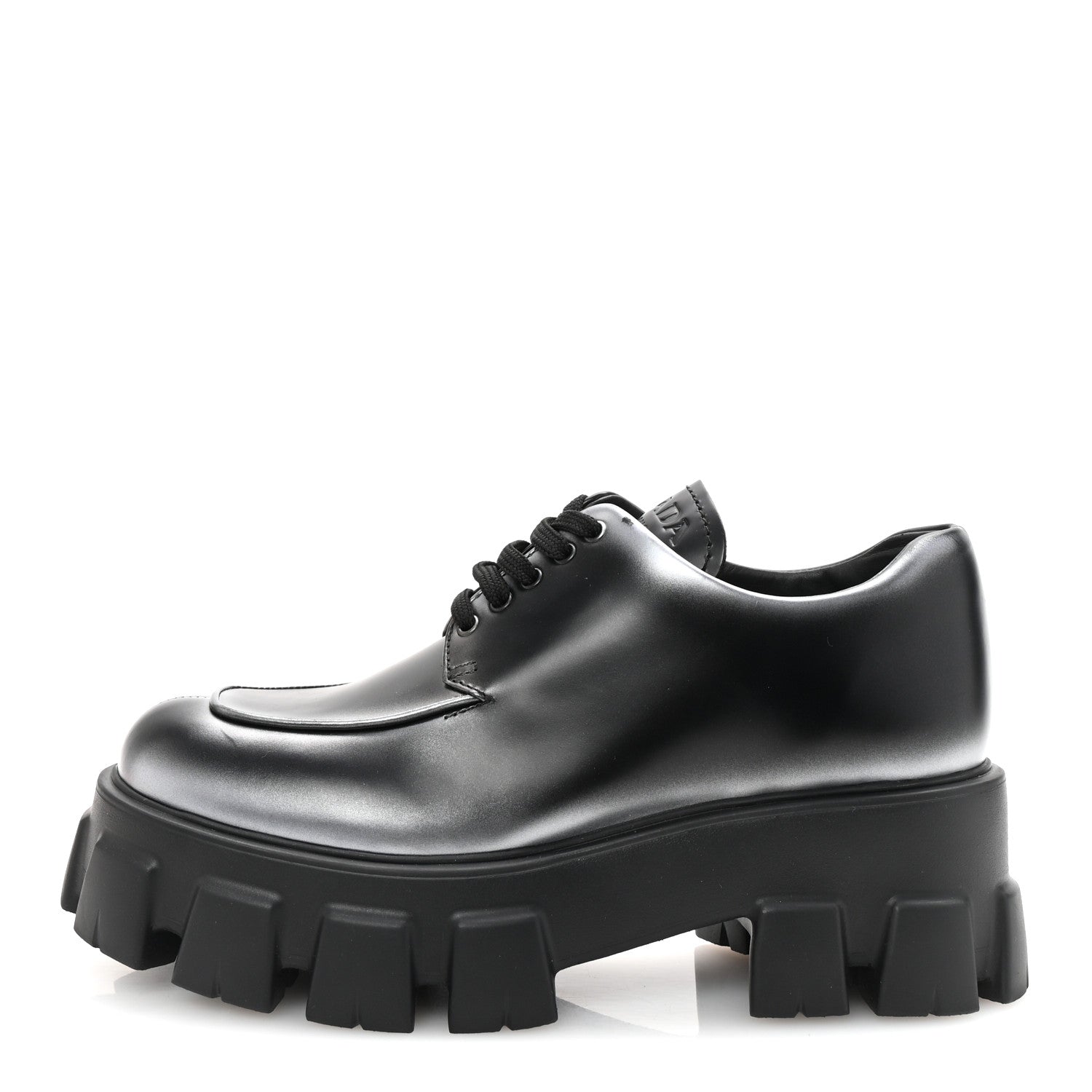 Prada Spazzolato Rois Sfumato Monolith 55mm Derby Loafers 38.5 Black Argento