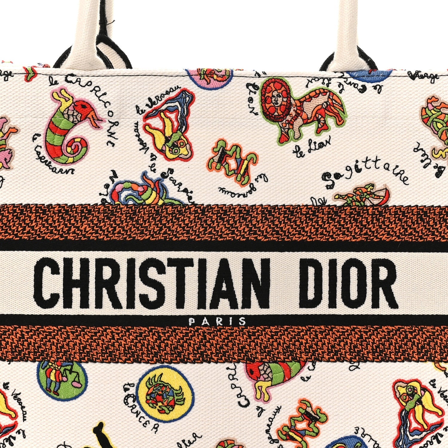 Christian Dior Canvas Embroidered Dragon Zodiac Medium Book Tote White Multicolor