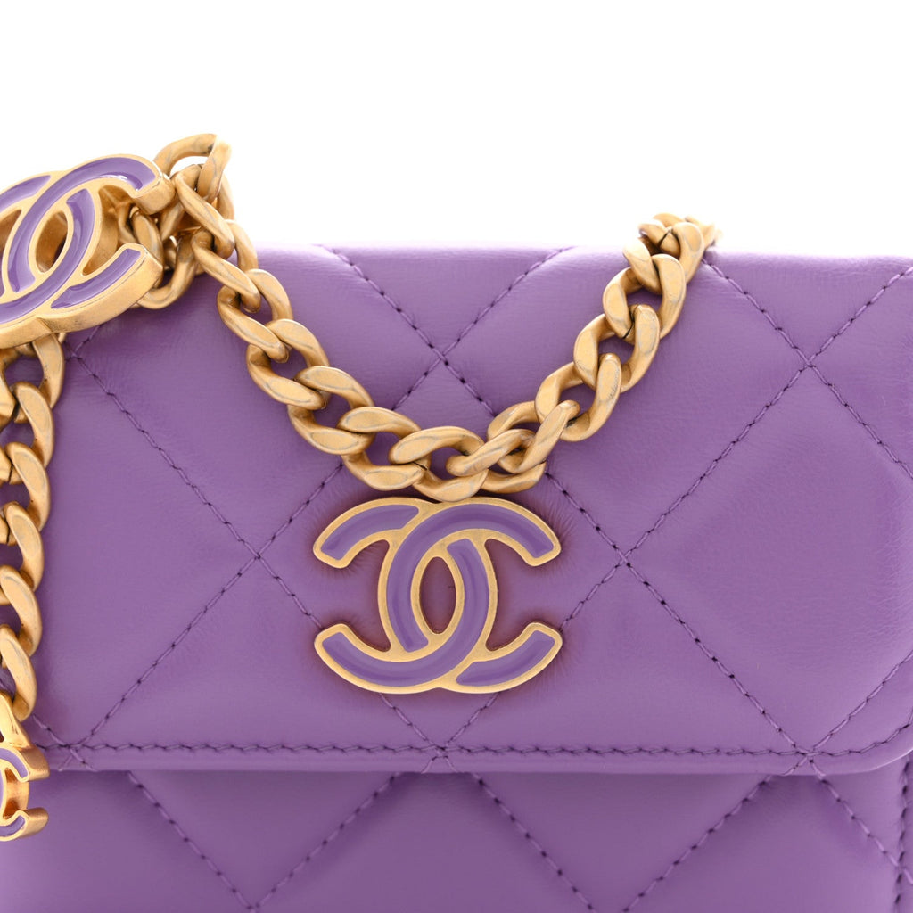 Chanel Lambskin Enamel Quilted Pending CC Flap Belt Bag Purple