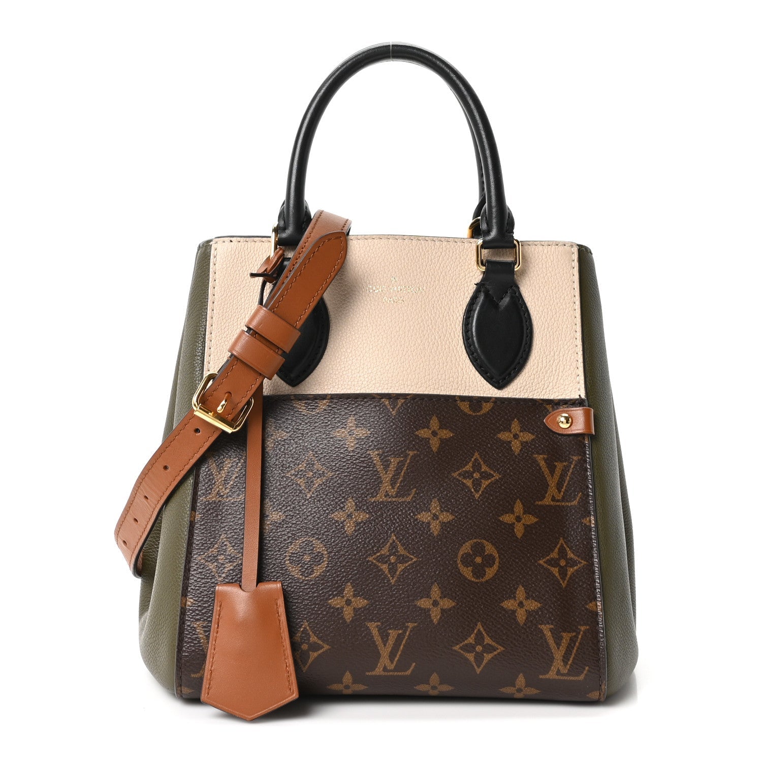 Louis Vuitton Calfskin Monogram Fold Tote Black Khaki Cream
