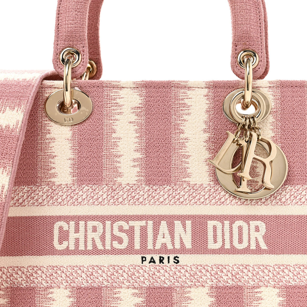 Christian Dior Canvas Medium D-Stripes Lady D-Lite Pink