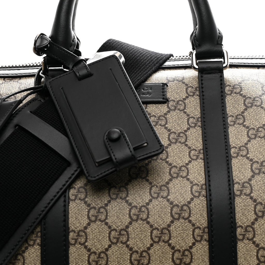 Gucci GG Supreme Monogram Selleria Calfskin Medium Duffle Beige Ebony Black