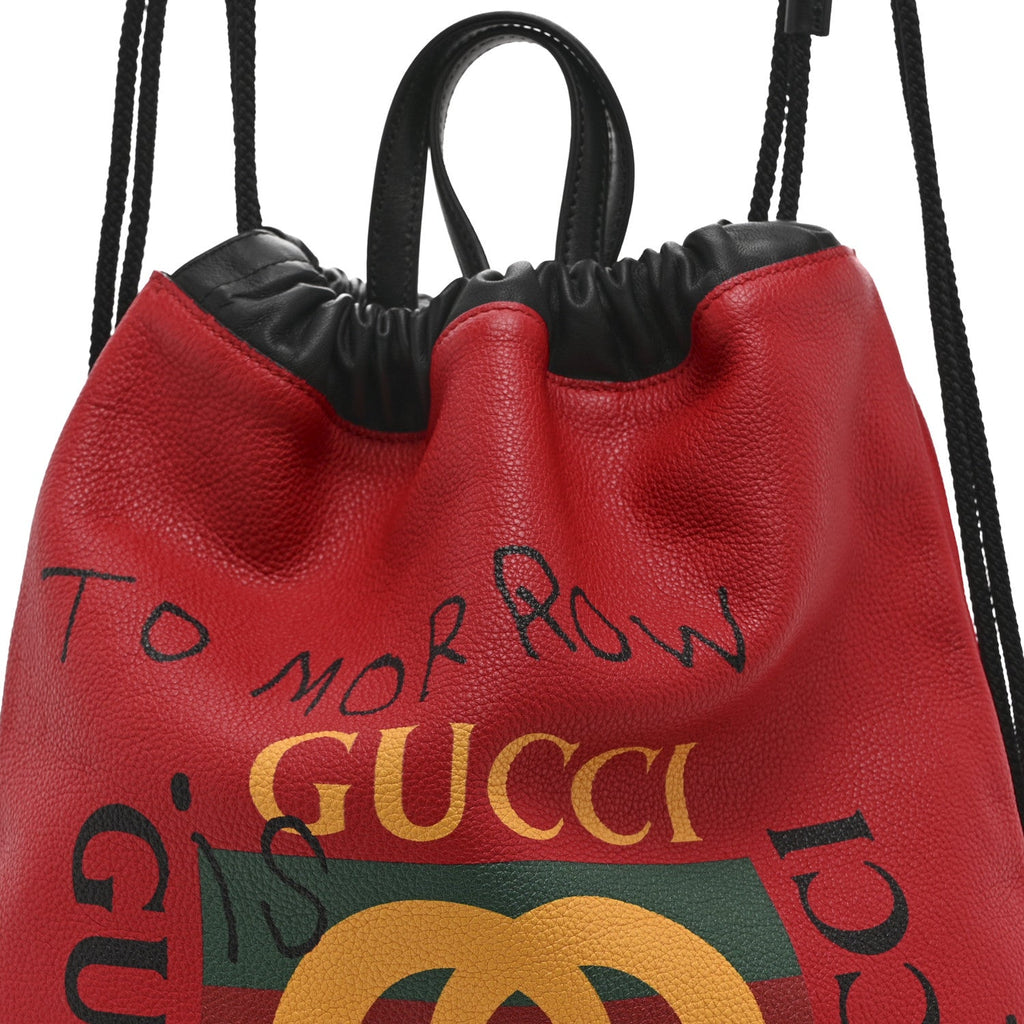 Gucci Calfskin Coco Capitan Logo Drawstring Backpack Hibiscus Red