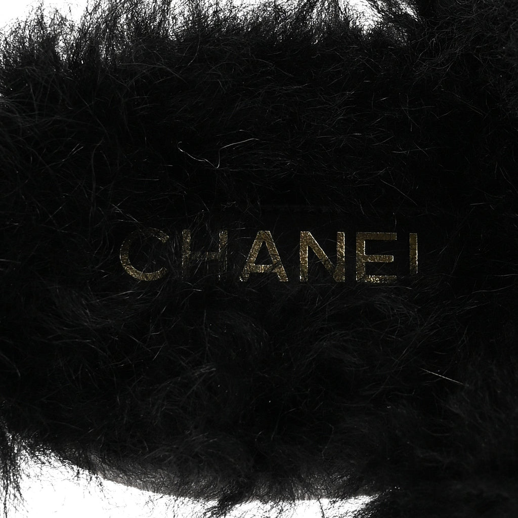 Chanel Suede Shearling CC Cap Toe Mules 36 Black