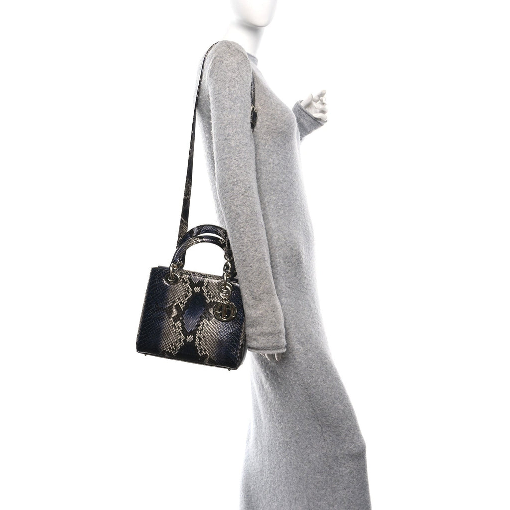 Christian Dior Snakeskin Small Lady Dior Bleu Multicolor