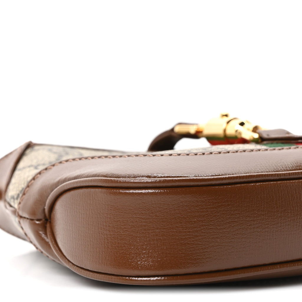 Gucci GG Supreme Monogram Azalea Calfskin Web Mini Jackie 1961 Hobo Beige Ebony Brown Sugar