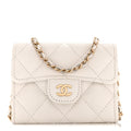 Chanel Caviar Quilted Flap Card Holder On Chain White