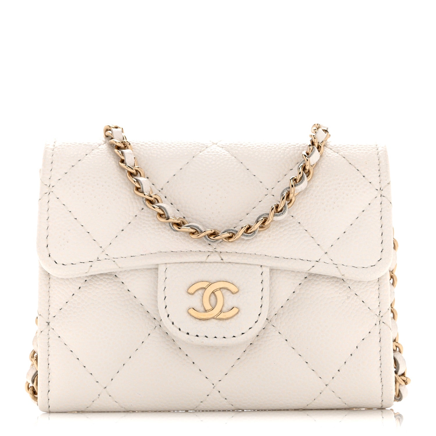 Chanel Caviar Quilted Flap Card Holder On Chain White
