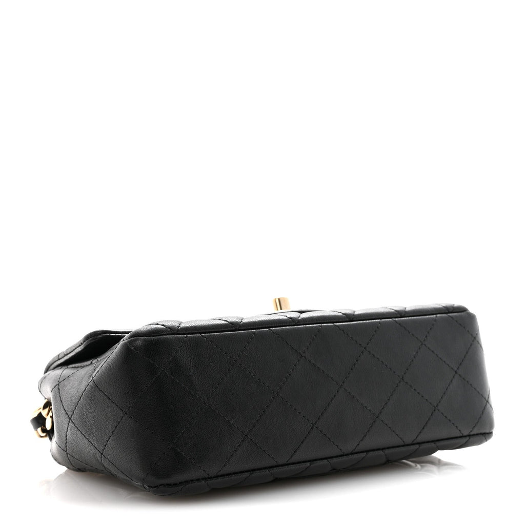 Chanel Lambskin Quilted Mini Coco Charms Rectangular Flap Black