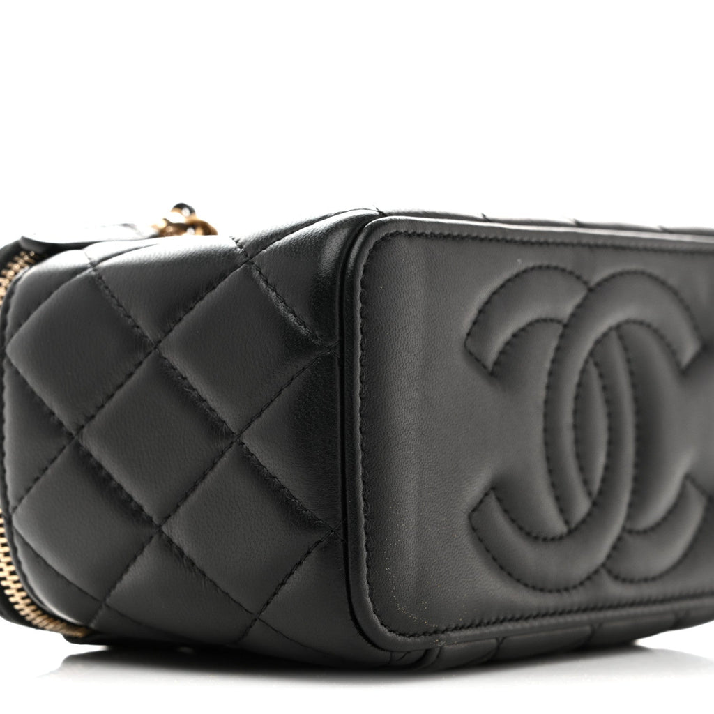 Chanel Lambskin Quilted Pearl Crush Small Vanity Case With Chain Black