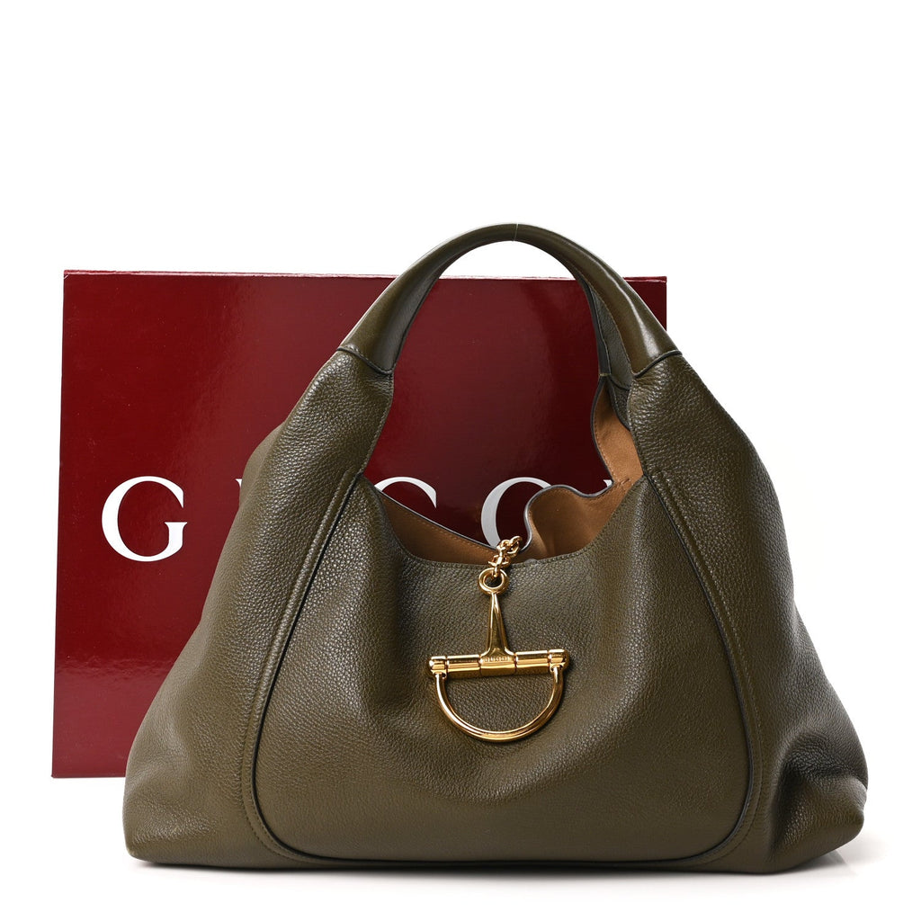 Gucci Grained Calfskin Softbit Maxi Shoulder Bag Forest Green