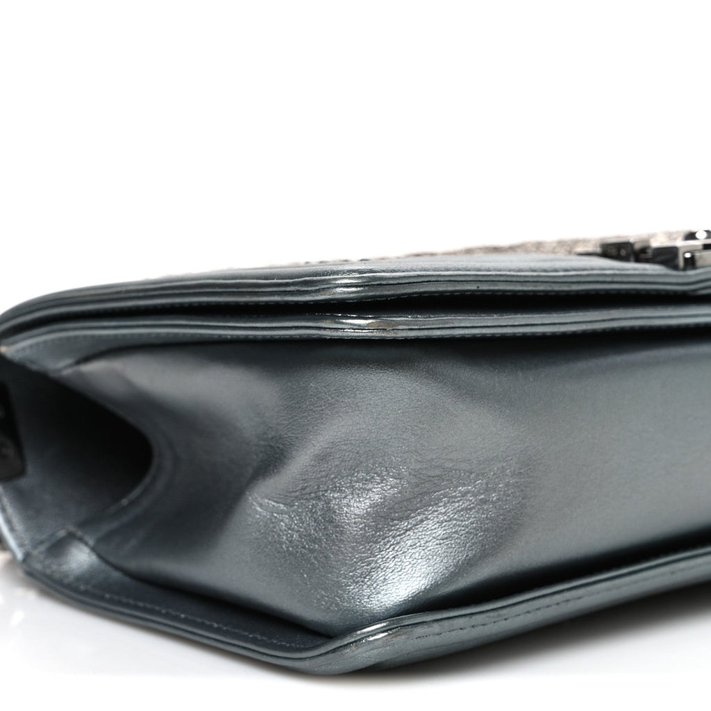 Chanel Metallic Lambskin Glass Pearl Embroidered Medium Boy Flap  Silver