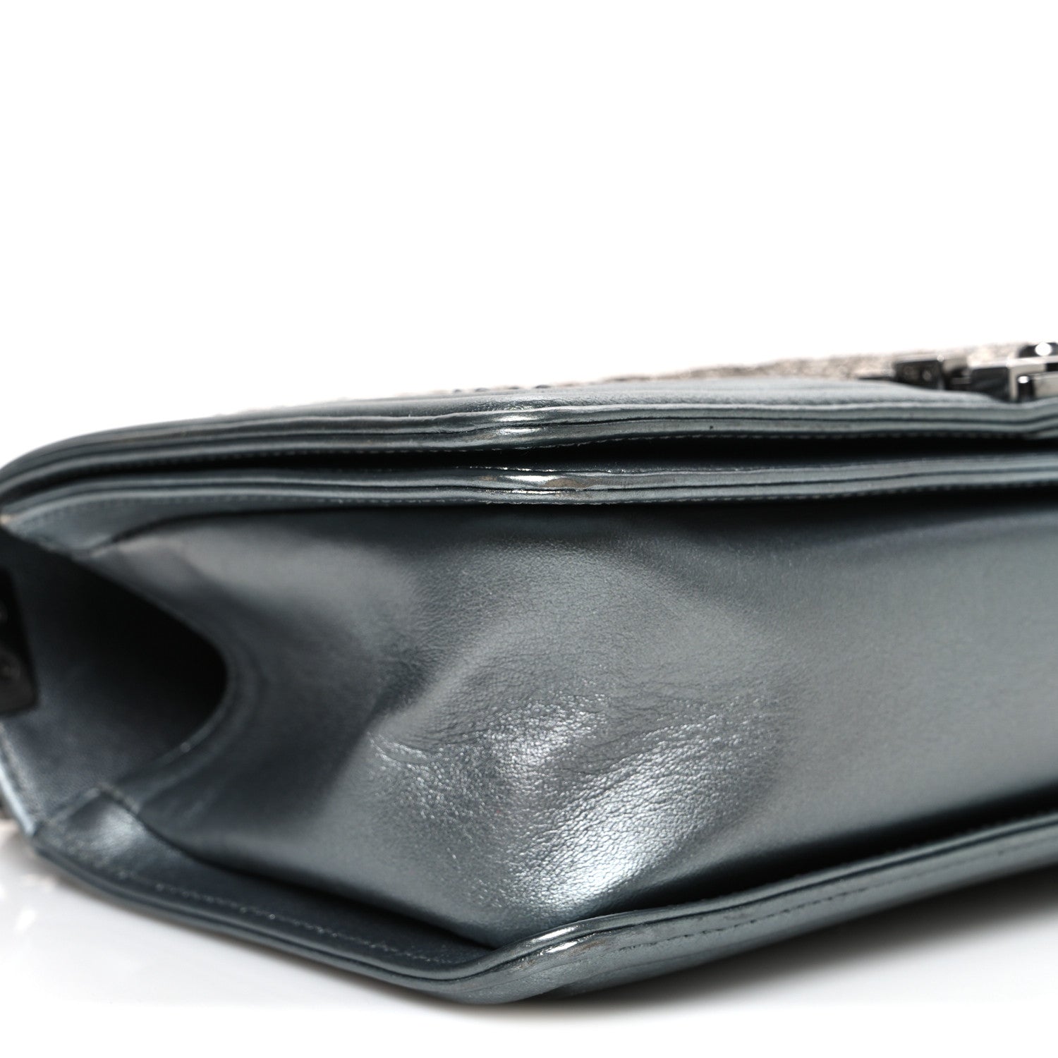 Chanel Metallic Lambskin Glass Pearl Embroidered Medium Boy Flap  Silver