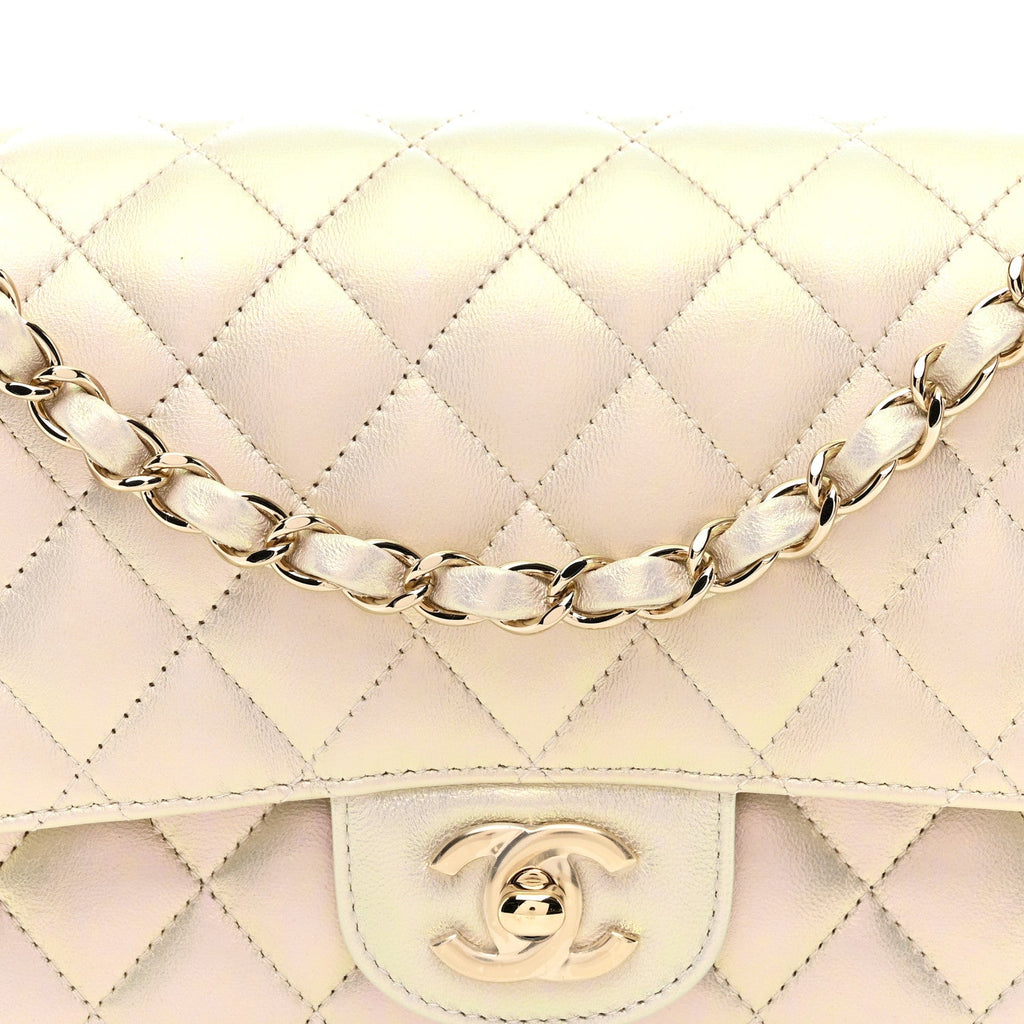 Chanel Iridescent Lambskin Quilted Medium Double Flap Ivory