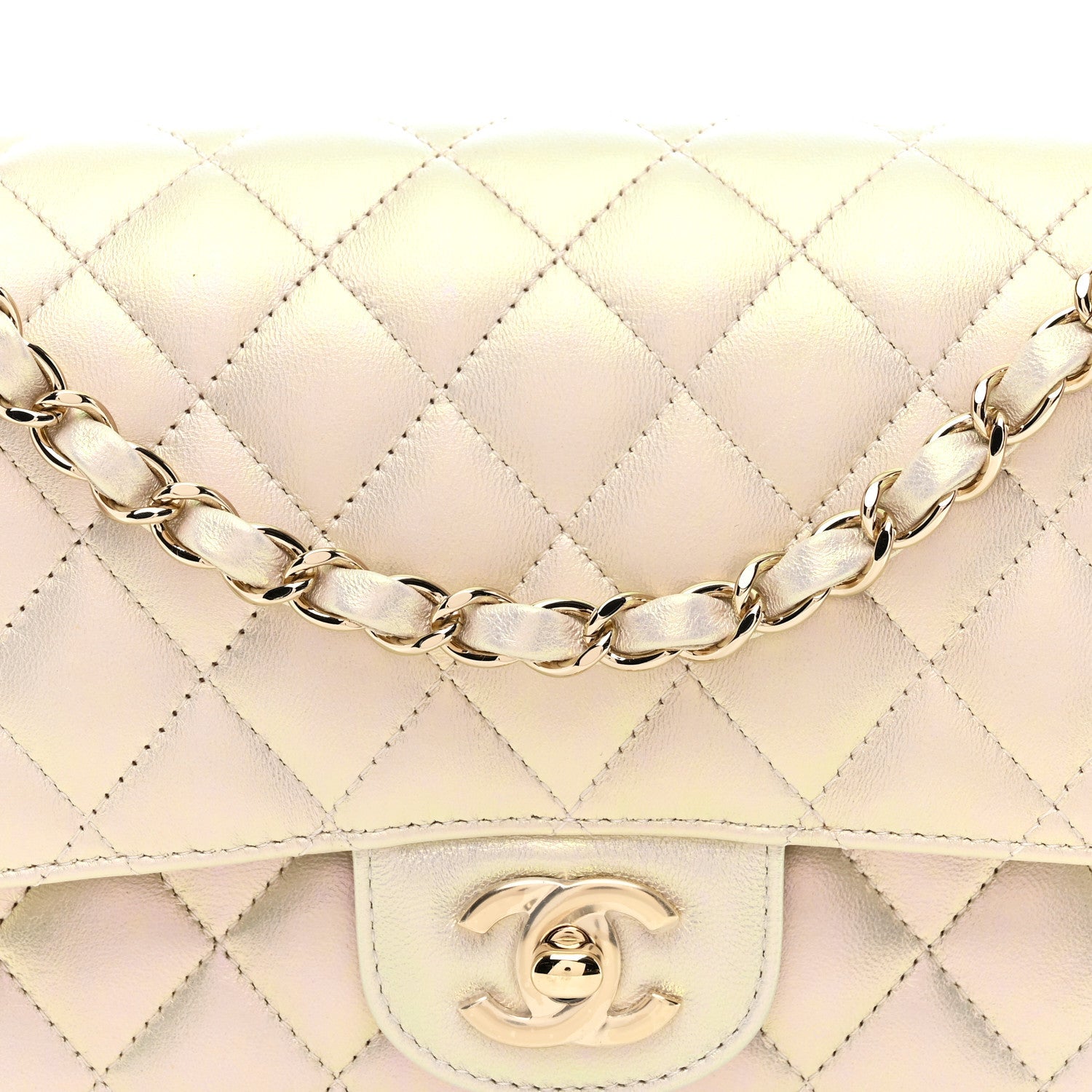 Chanel Iridescent Lambskin Quilted Medium Double Flap Ivory