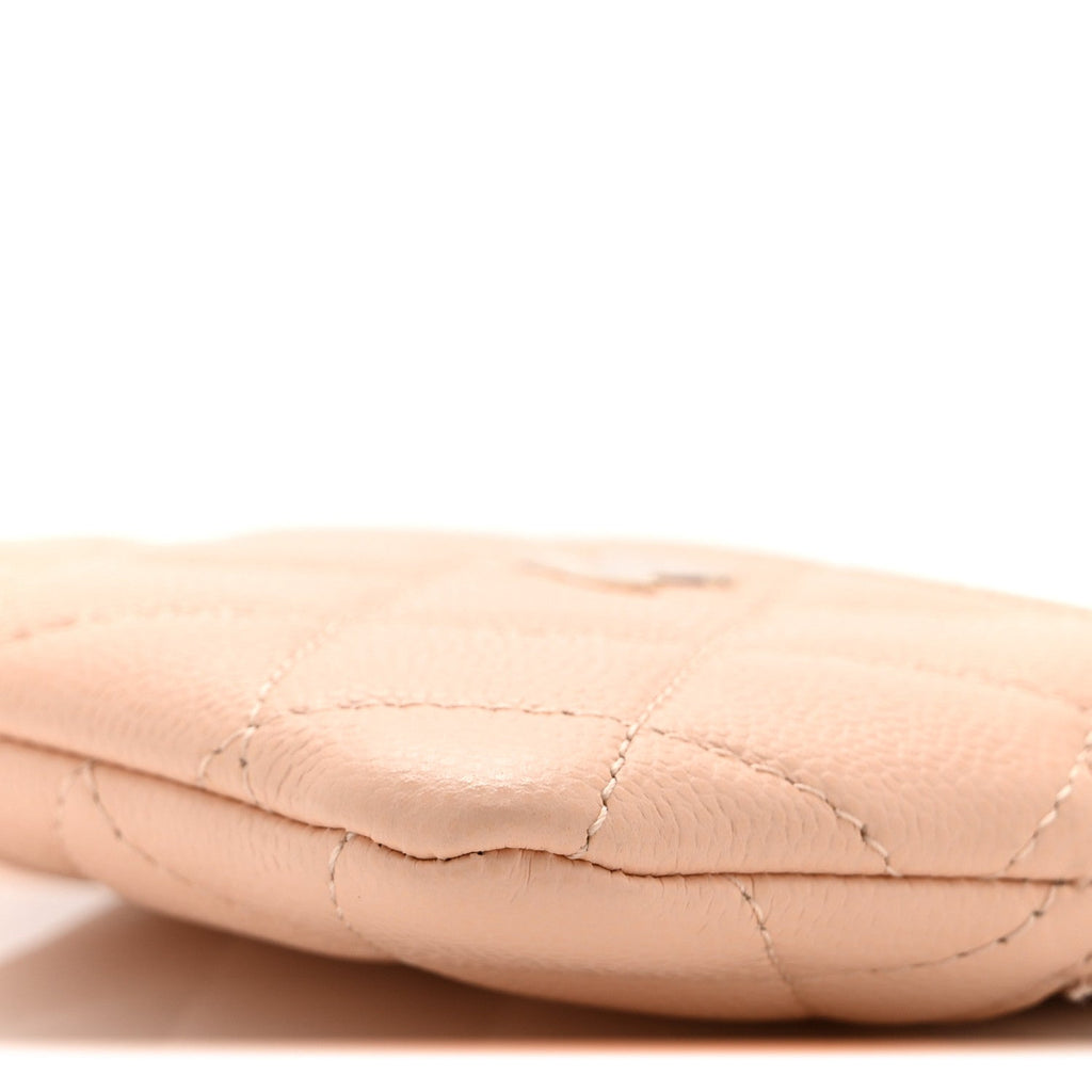 Caviar Quilted Zip Card Holder Wallet Light Beige