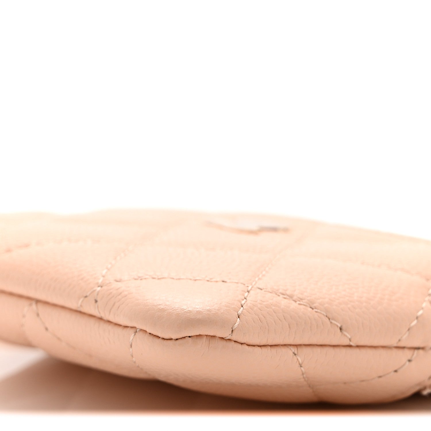 Caviar Quilted Zip Card Holder Wallet Light Beige