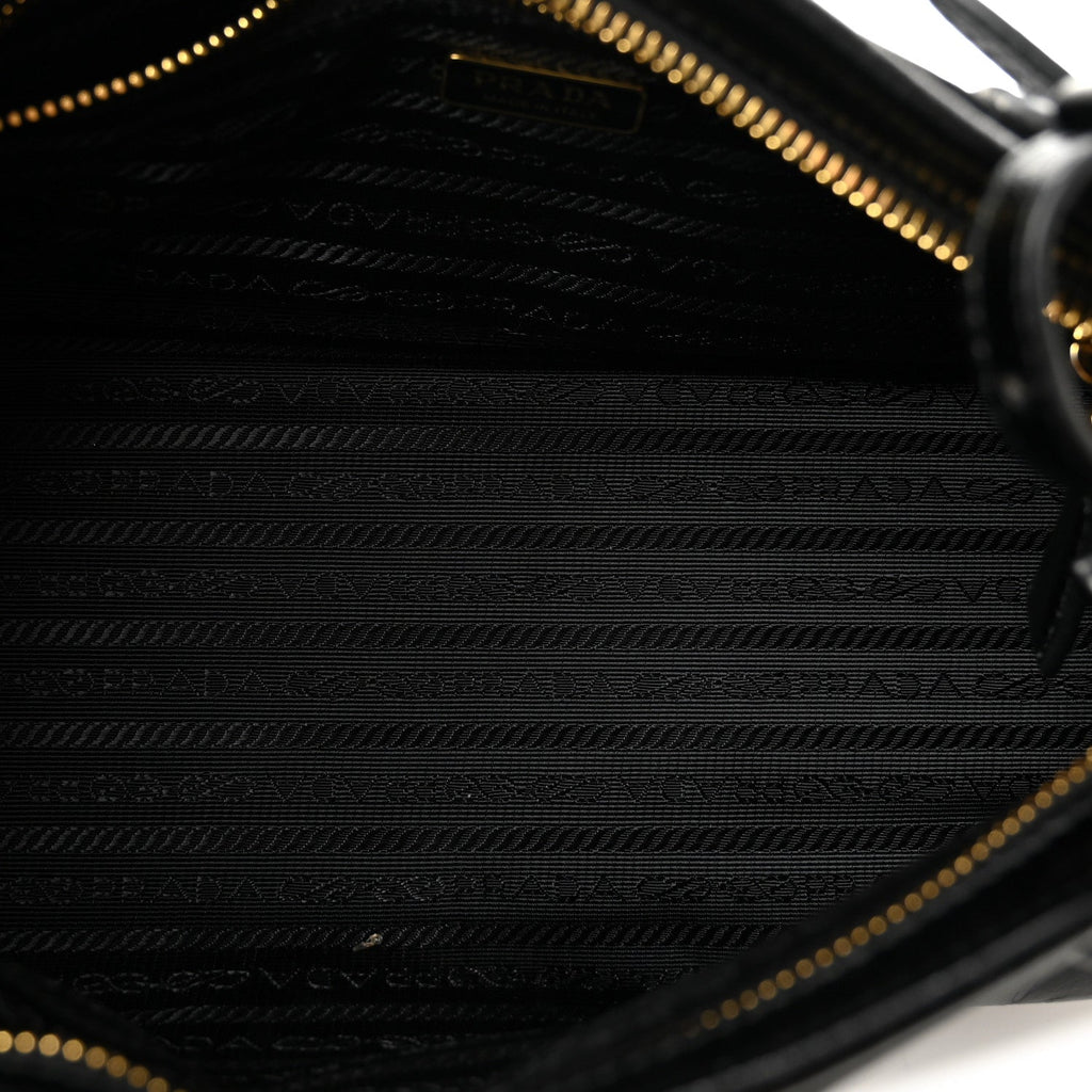 Prada Glossy Calfskin Triangle Medium Bonnie Shoulder Bag Black