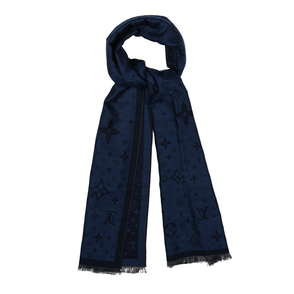 Louis Vuitton Silk Wool Monogram Scarf Blue