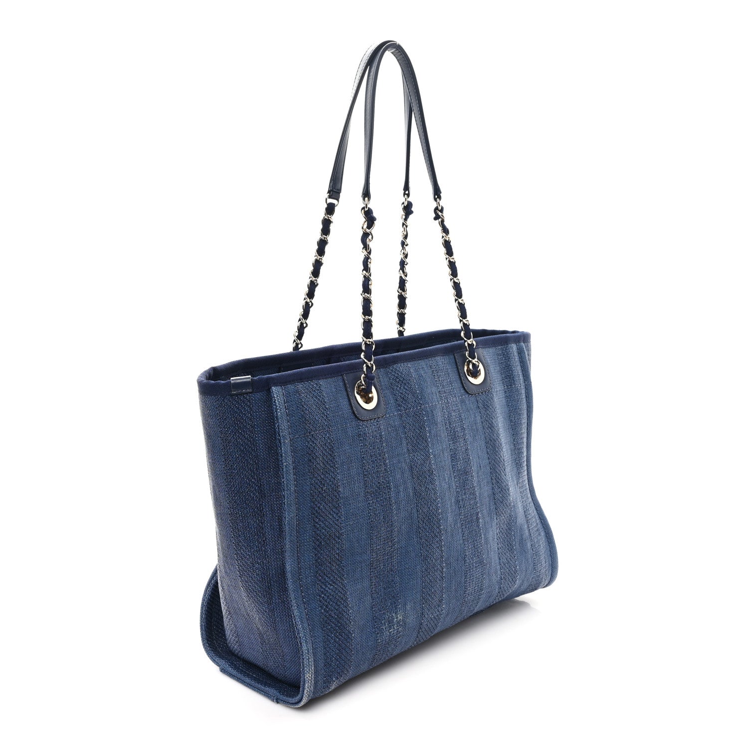 Chanel Mixed Fibers Striped Small Deauville Tote Navy Blue