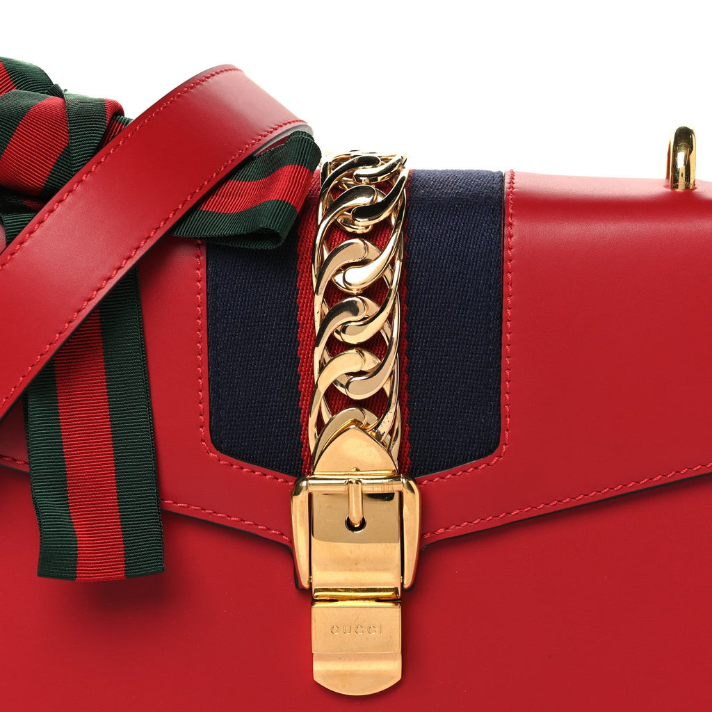Gucci Calfskin Small Sylvie Shoulder Bag Hibiscus Red