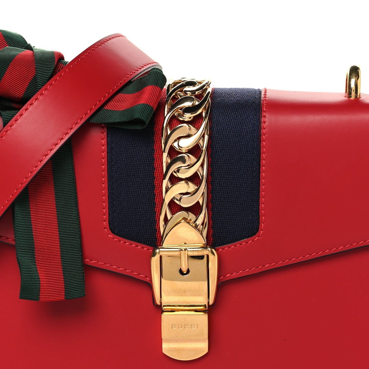 Gucci Calfskin Small Sylvie Shoulder Bag Hibiscus Red
