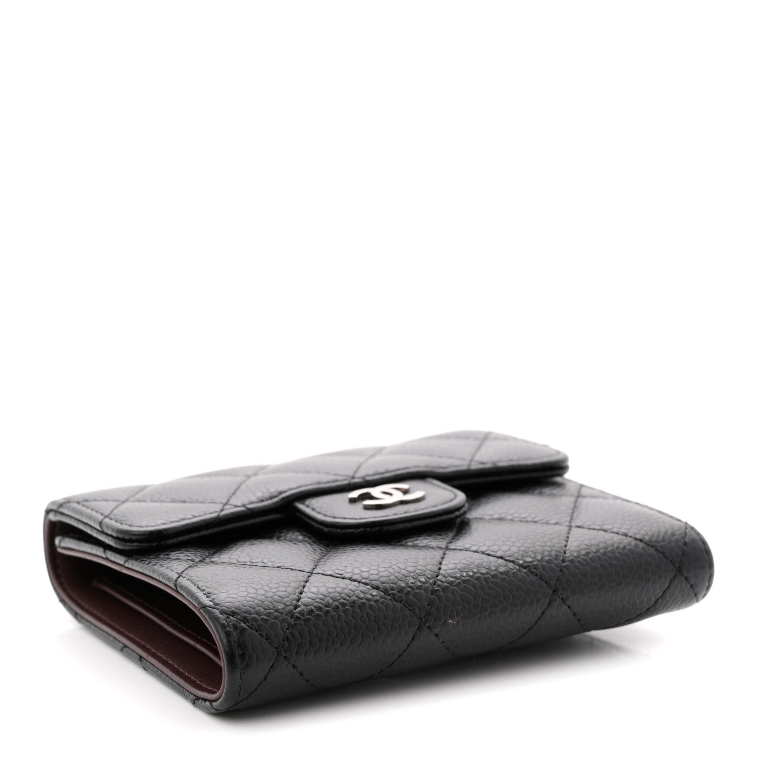 Caviar Quilted Compact Flap Wallet Black