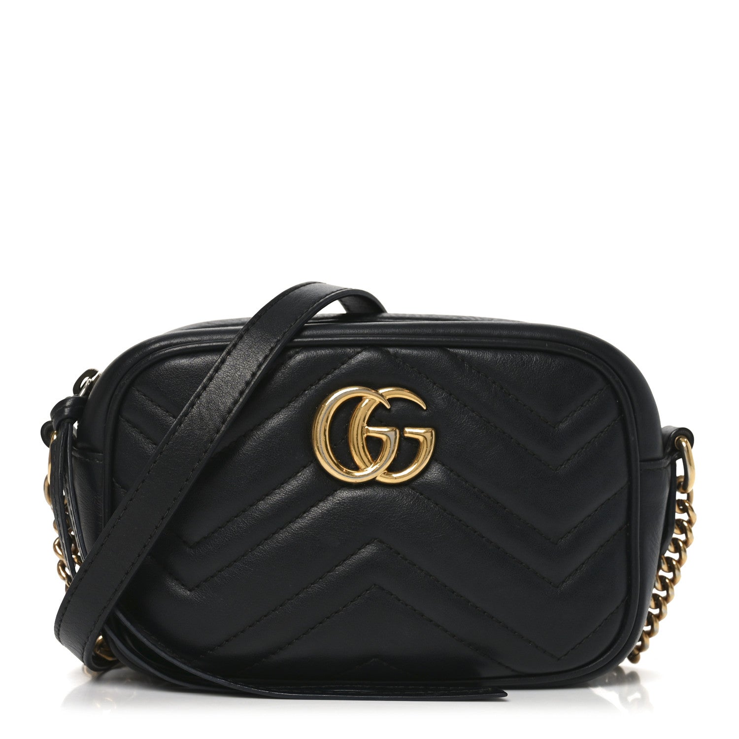 Gucci Calfskin Matelasse Mini GG Marmont Chain Shoulder Bag Black