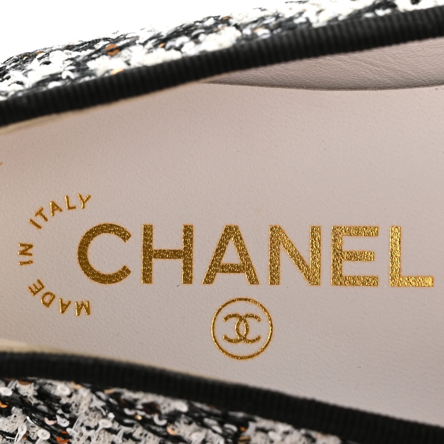 Chanel Tweed Sequin Lambskin Cap Toe Ballerina Flats 39 Black