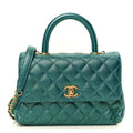 Chanel Metallic Caviar Quilted Mini Coco Handle Flap Blue
