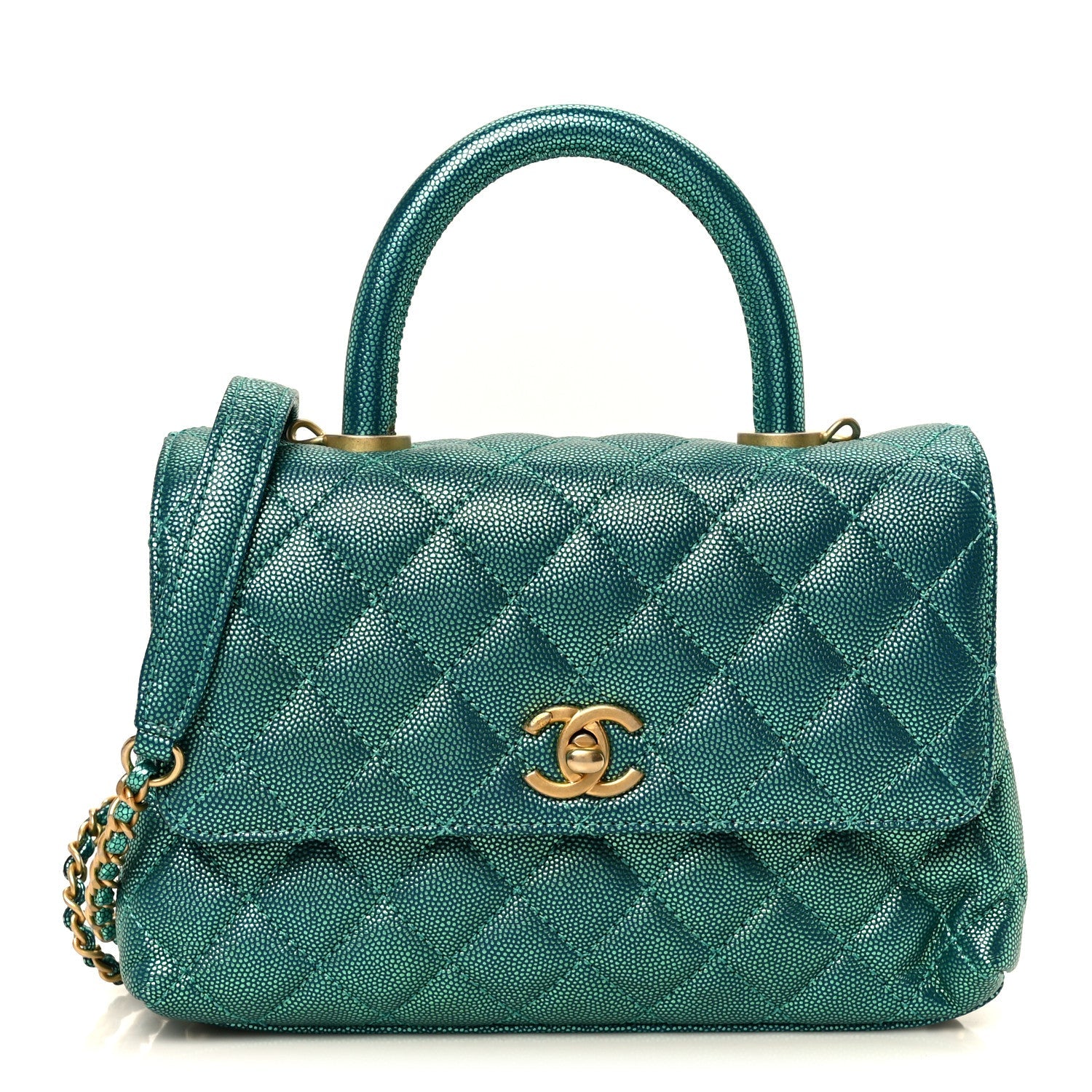 Chanel Metallic Caviar Quilted Mini Coco Handle Flap Blue