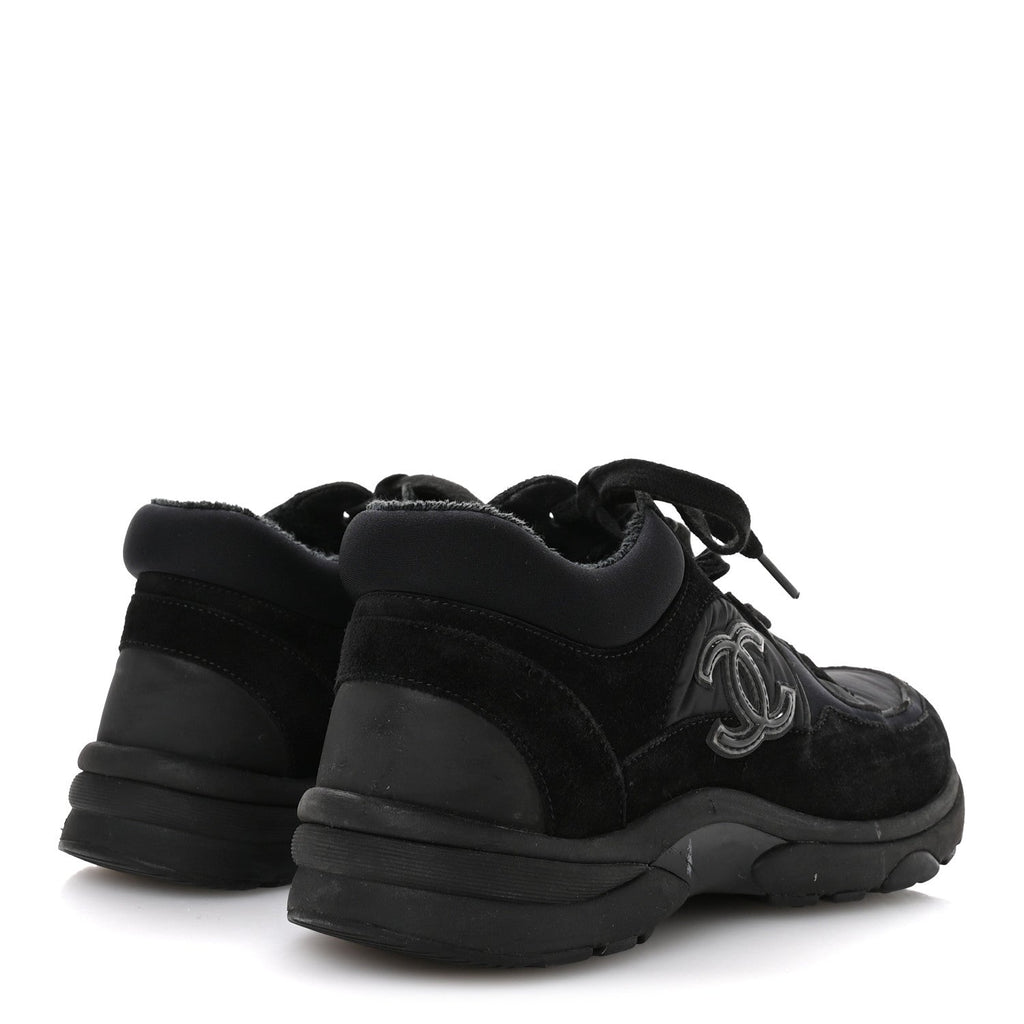 Fabric Calfskin Suede CC Sneakers 35.5 Black