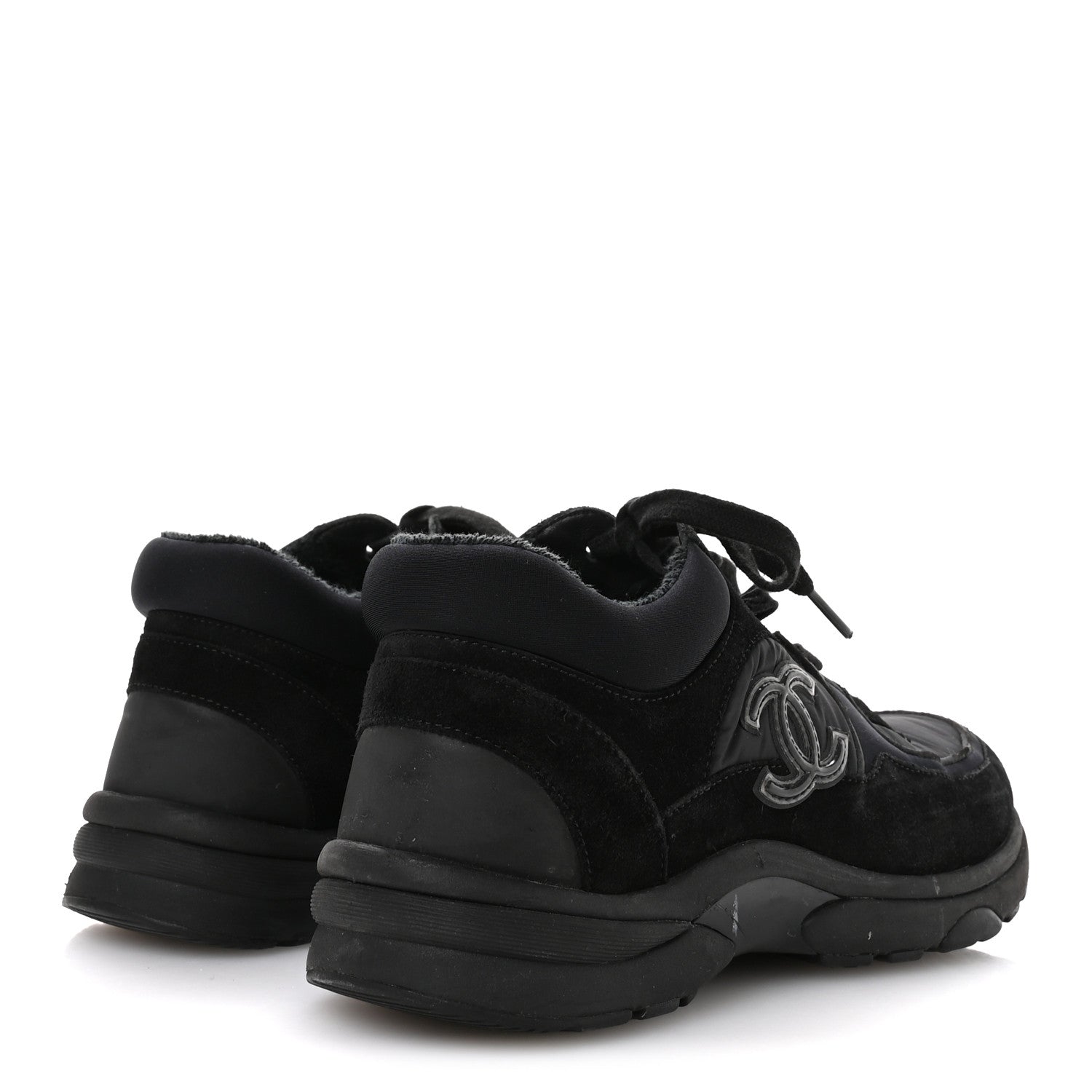 Fabric Calfskin Suede CC Sneakers 35.5 Black