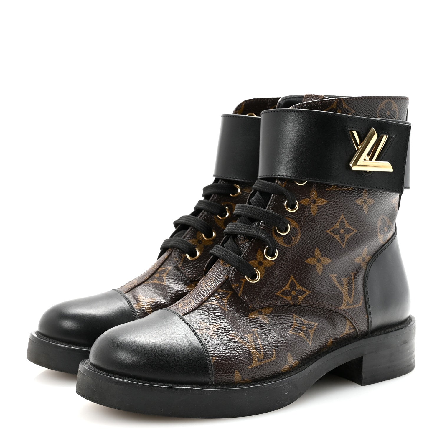 Louis Vuitton Calfskin Monogram Wonderland Flat Ranger Boots 37 Black