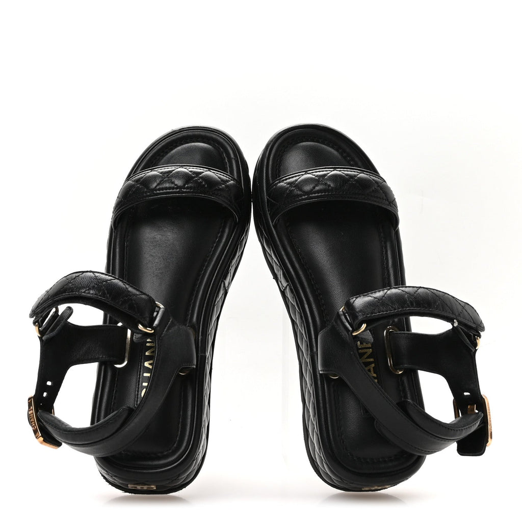 Lambskin Quilted Platform Sandals 38 Black