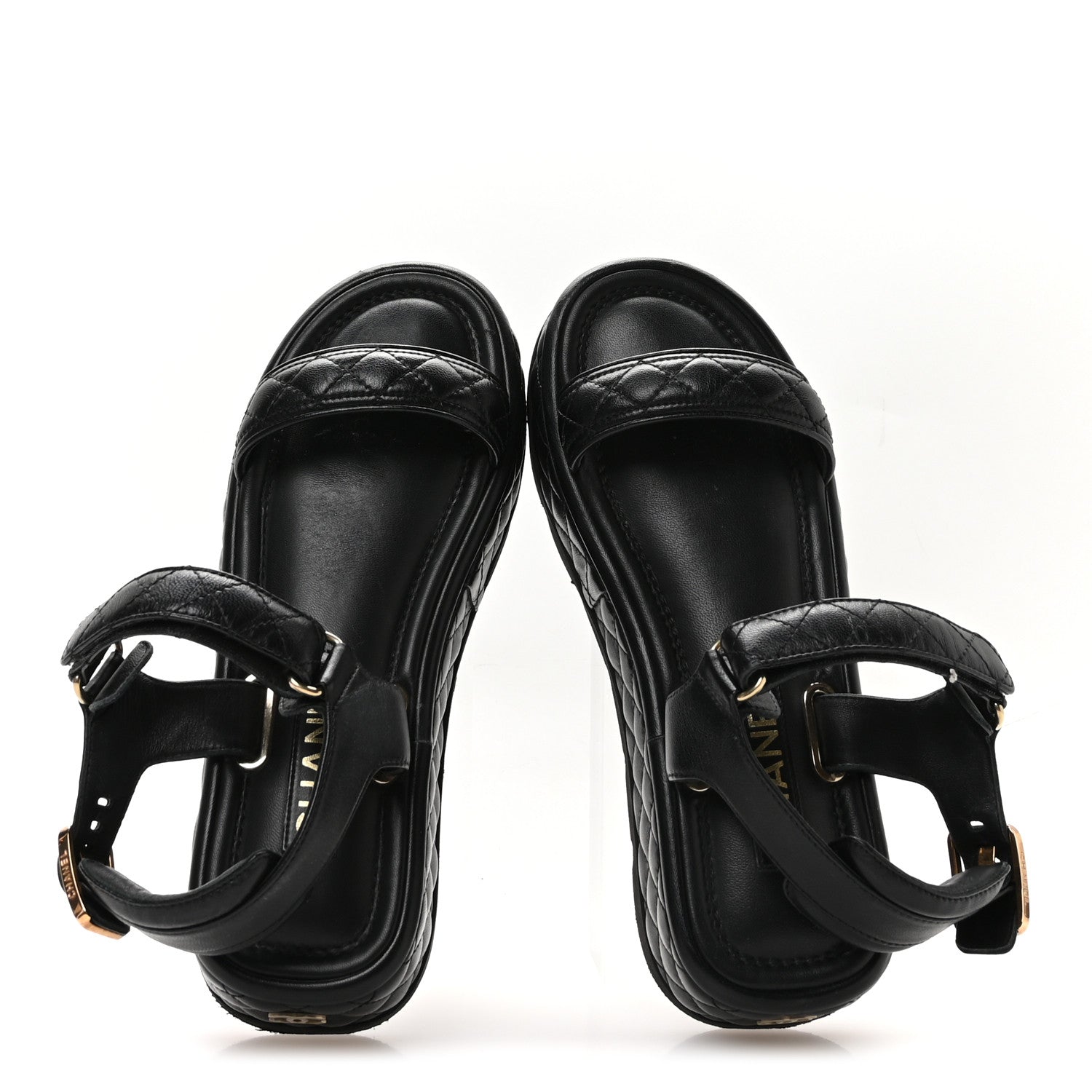Lambskin Quilted Platform Sandals 38 Black