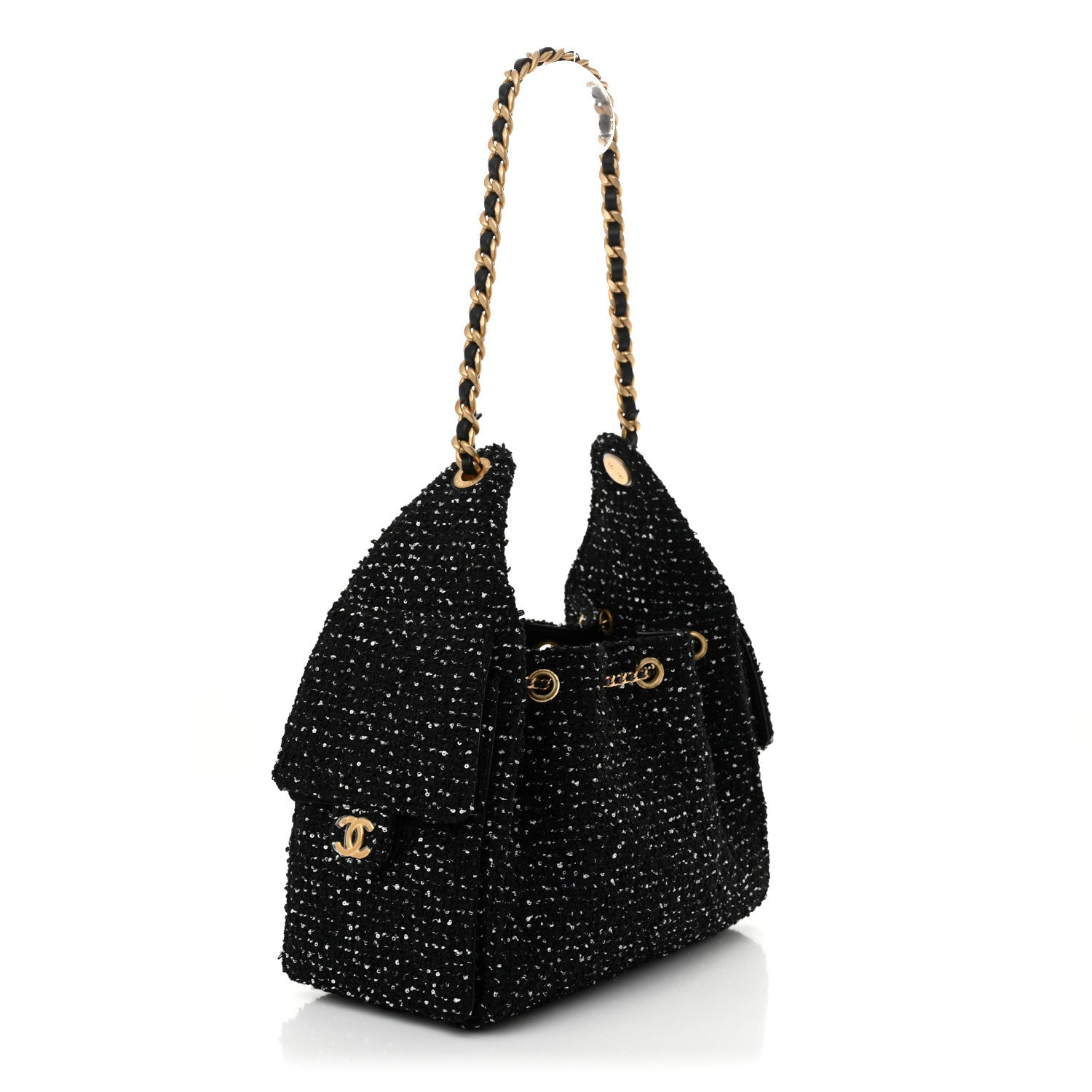 Chanel Tweed Quilted Small Chanel 25 Handbag Black