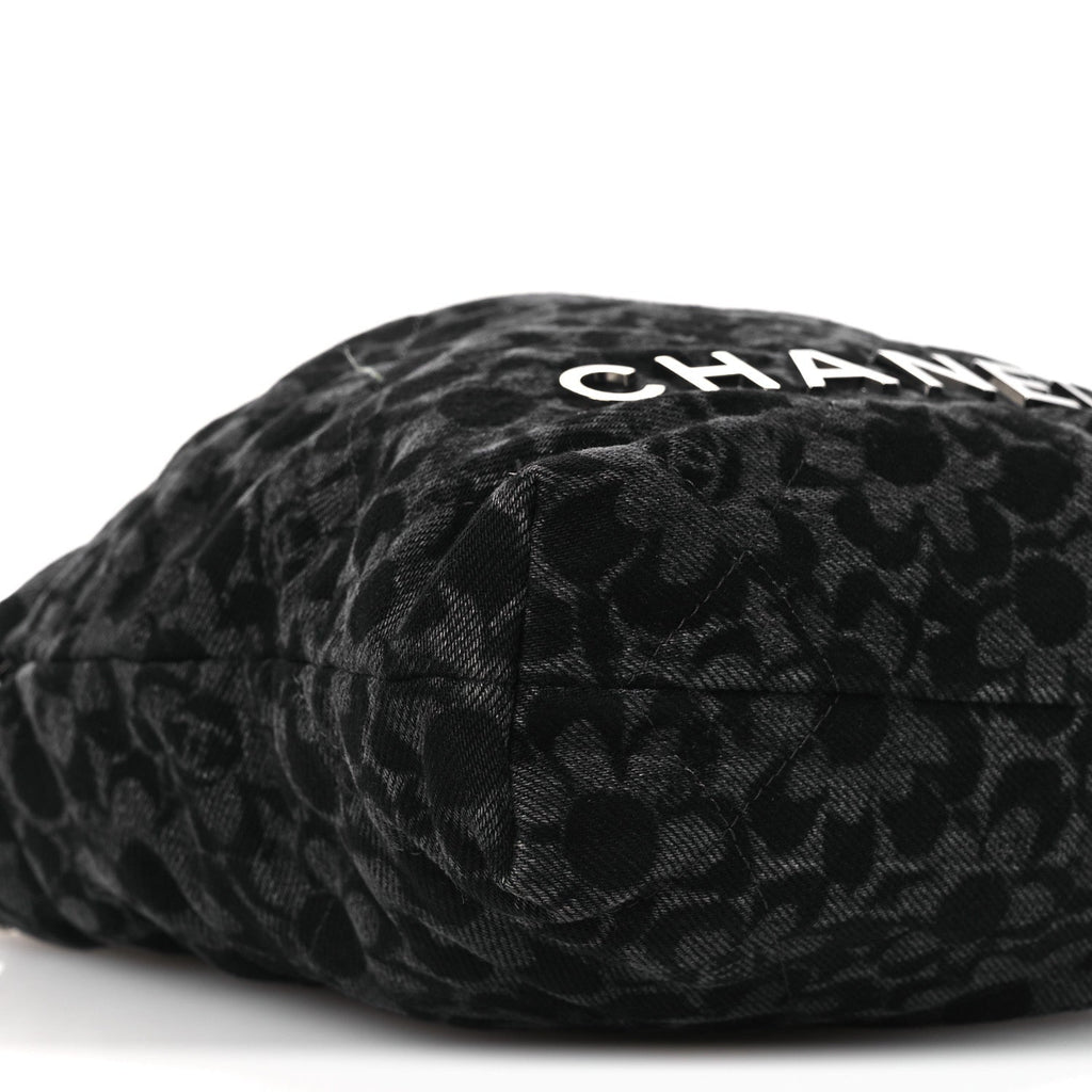 Chanel Denim Quilted Floral Print Mini Chanel 22 Black Grey
