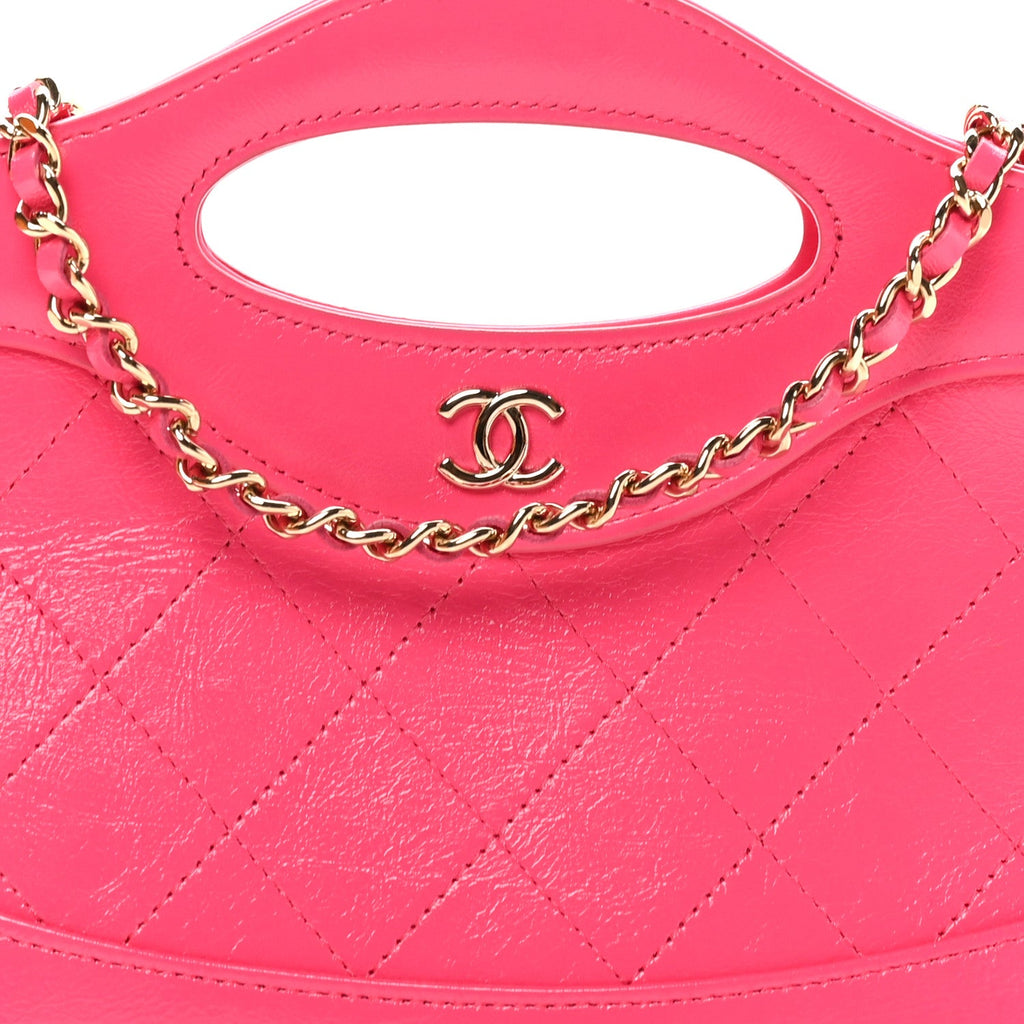 Chanel Shiny Crumpled Calfskin Quilted Nano 31 Shopping Bag Pink