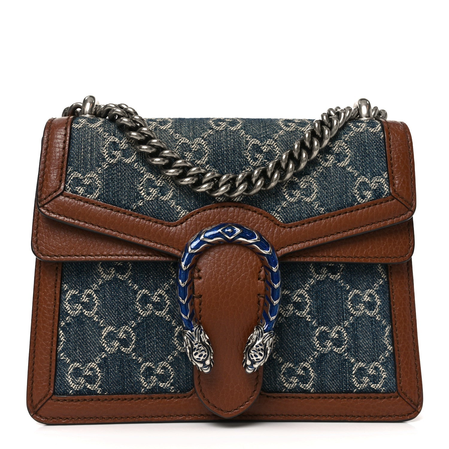Gucci New Denim GG Monogram Dollar Calfskin Enamel Mini Dionysus Shoulder Bag Blue Tea Cuir Epilog Electric Blue