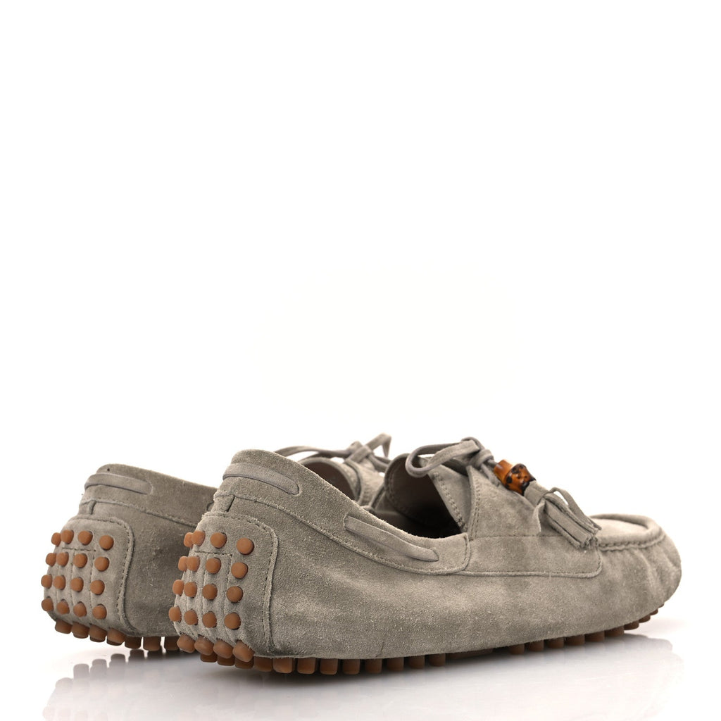 Gucci Suede Bamboo Tassel Mens Driver Loafers 9 Beige
