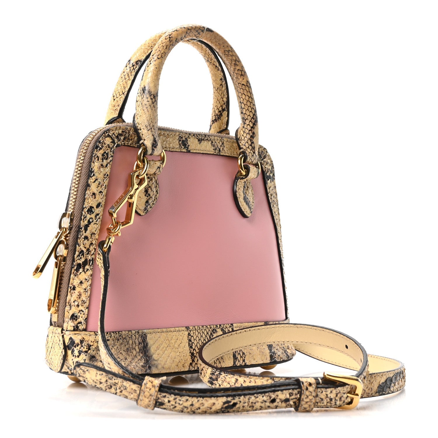 Gucci Snakeskin Boarded Plutone Calfskin Mini Horsebit 1955 Top Handle Bag Wild Rose Beige
